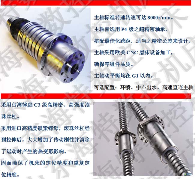 選用臺(tái)灣健椿隆主軸和臺(tái)灣津廷絲桿